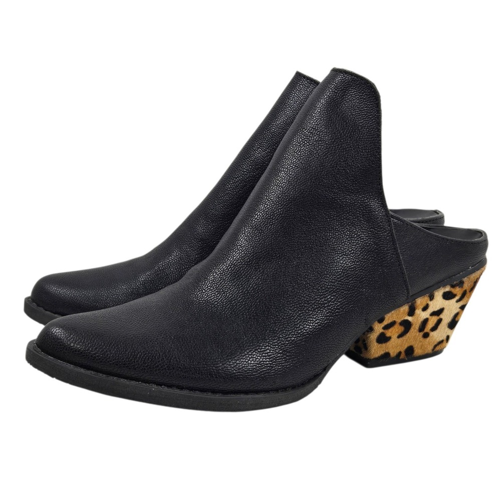 Very Volatile Chicas Mule Leather / Pony Hair Animal Print Heel Women's 6 EUC